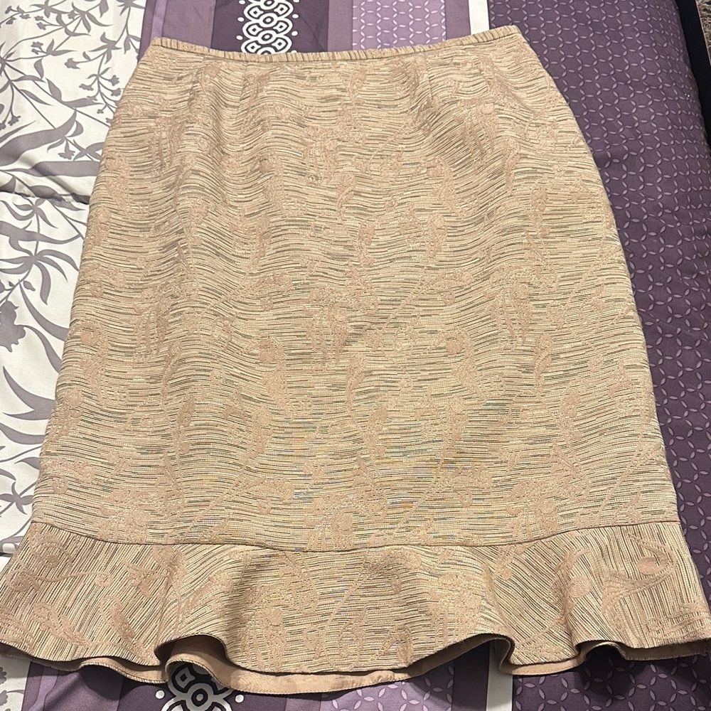 Le Suit Beige Pencil Skirt with Ruffle Hem